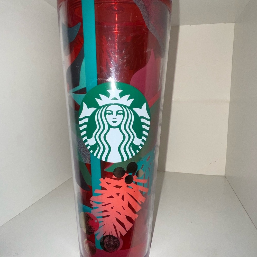 Starbucks Festive Red Tumbler with Green Logo